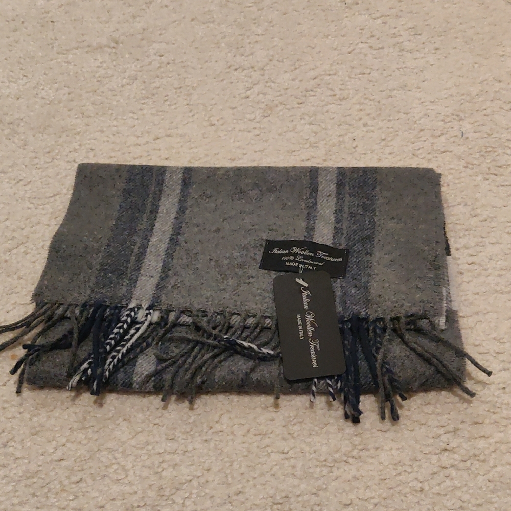 New! Men's Classic Gray Handcrafted Wool Soft Scarf Made In Italy
